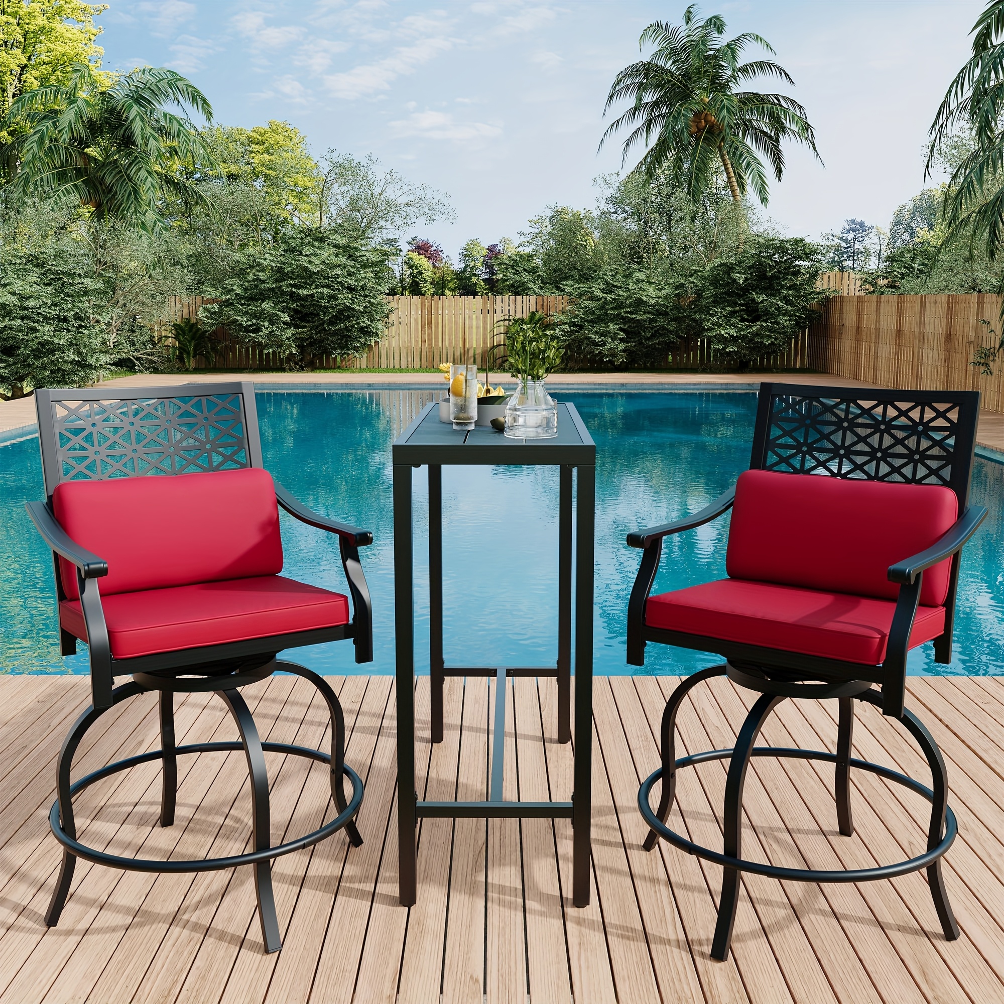 Outdoor Bar Table, 63 Inch Black Patio Bar Height Counter Table, Console Table With Weather Resistant, Waterproof Slatted Top For Balcony, Yard, Garden, Pool, Indoor Or Outdoor Use | Shop Now For
