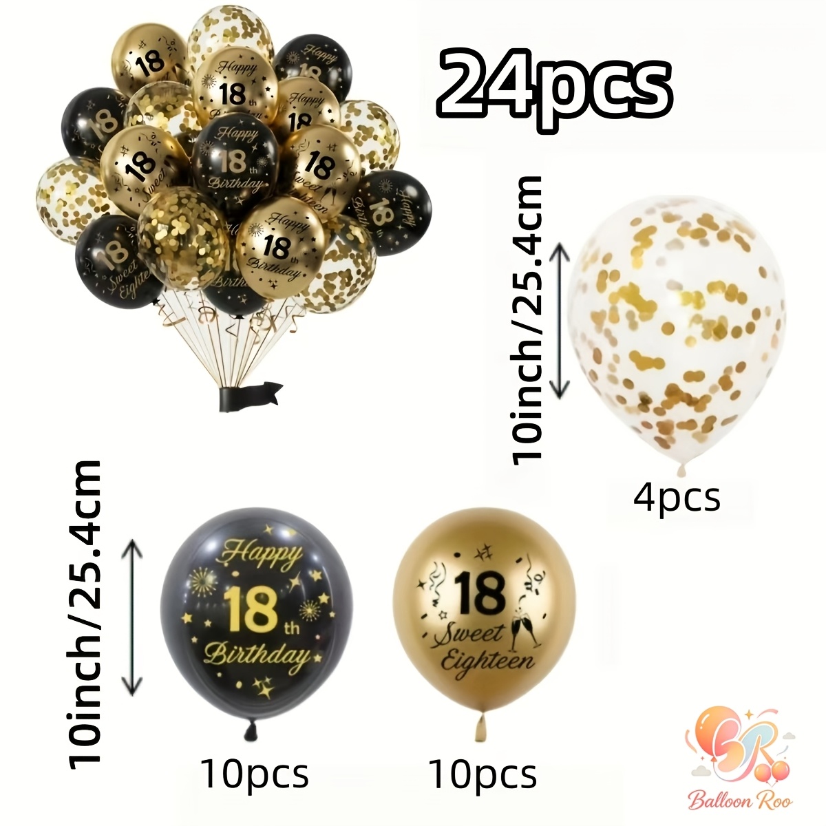 TEMU 24 ballons d'anniversaire noirs et dorés imprimés pour 18/30/40//65/70 ans, avec ballons à paillettes dorées, utilisés pour les anniversaires,