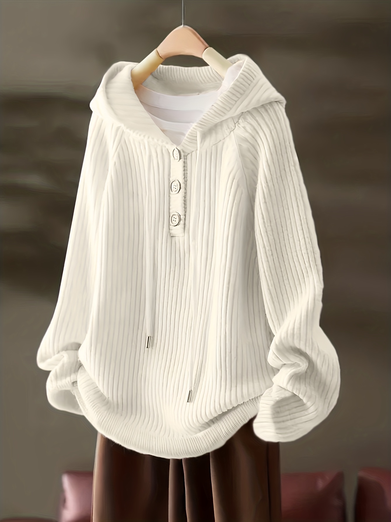 Women's Fleece Hoodie Casual Pullover with Button Front and Drawstring Hood