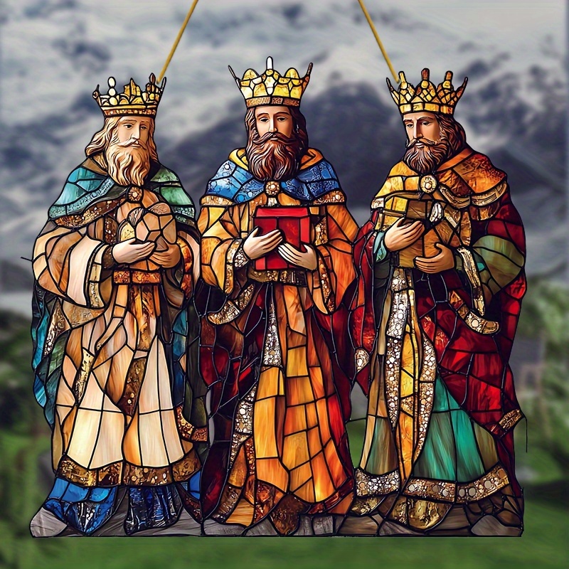 

2d Flat, 3 Men Stained Glass Window Hanger: Contemporary, , Perfect Gift For Indoor/outdoor Decor - Suitable For Windows, Walls, Gardens, And Homes