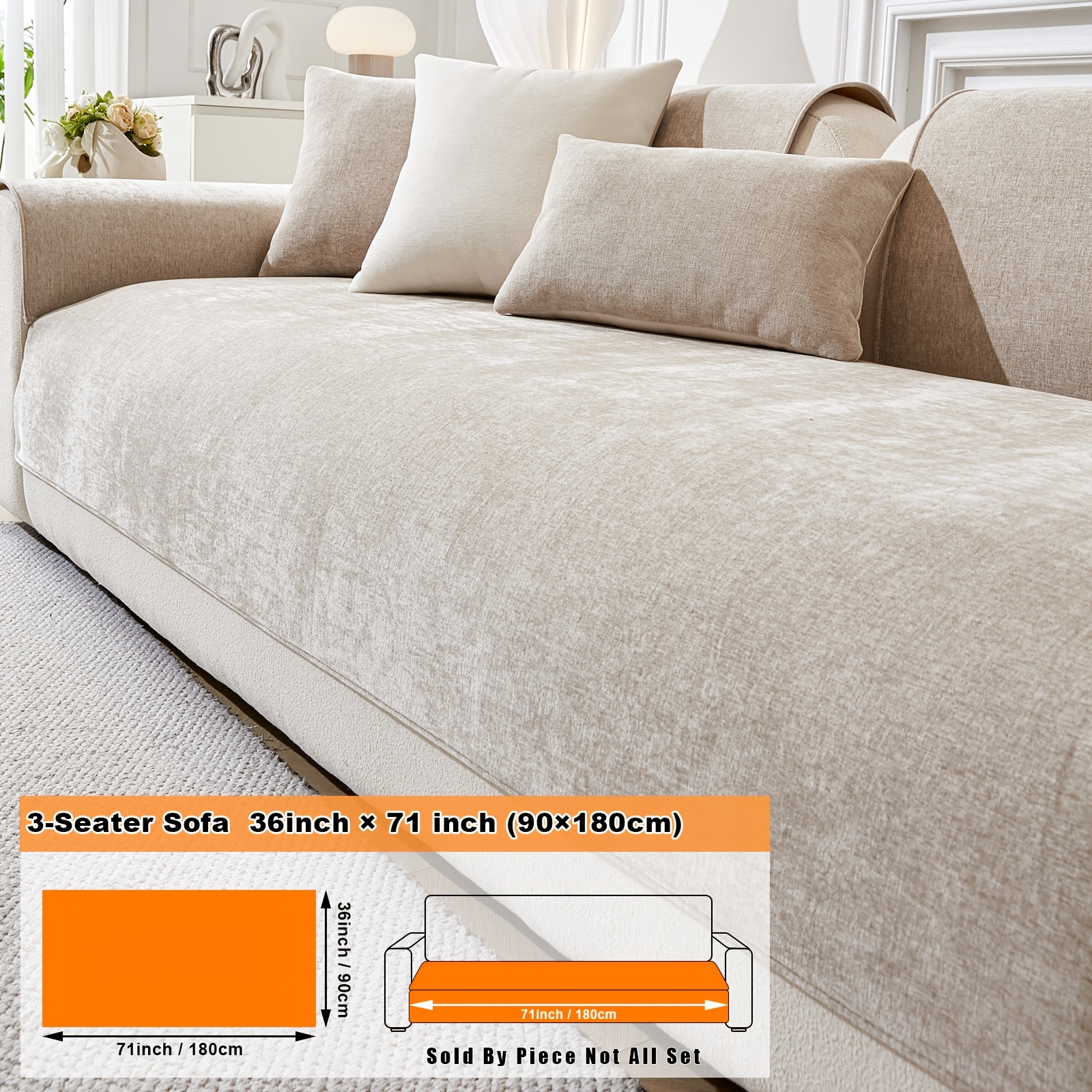 1pc Moresoo Solid Color Thickened Chenille Sofa Cushion, European And American Popular Modern Minimalist Sofa Cover, Sofa Cover Cloth, Pet-friendly Non-slip Sofa Protective Pad