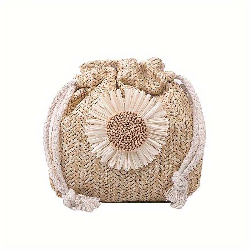 TEMU [popular ] Stylish And Convenient Woven Shoulder Bag With Flower Decoration,