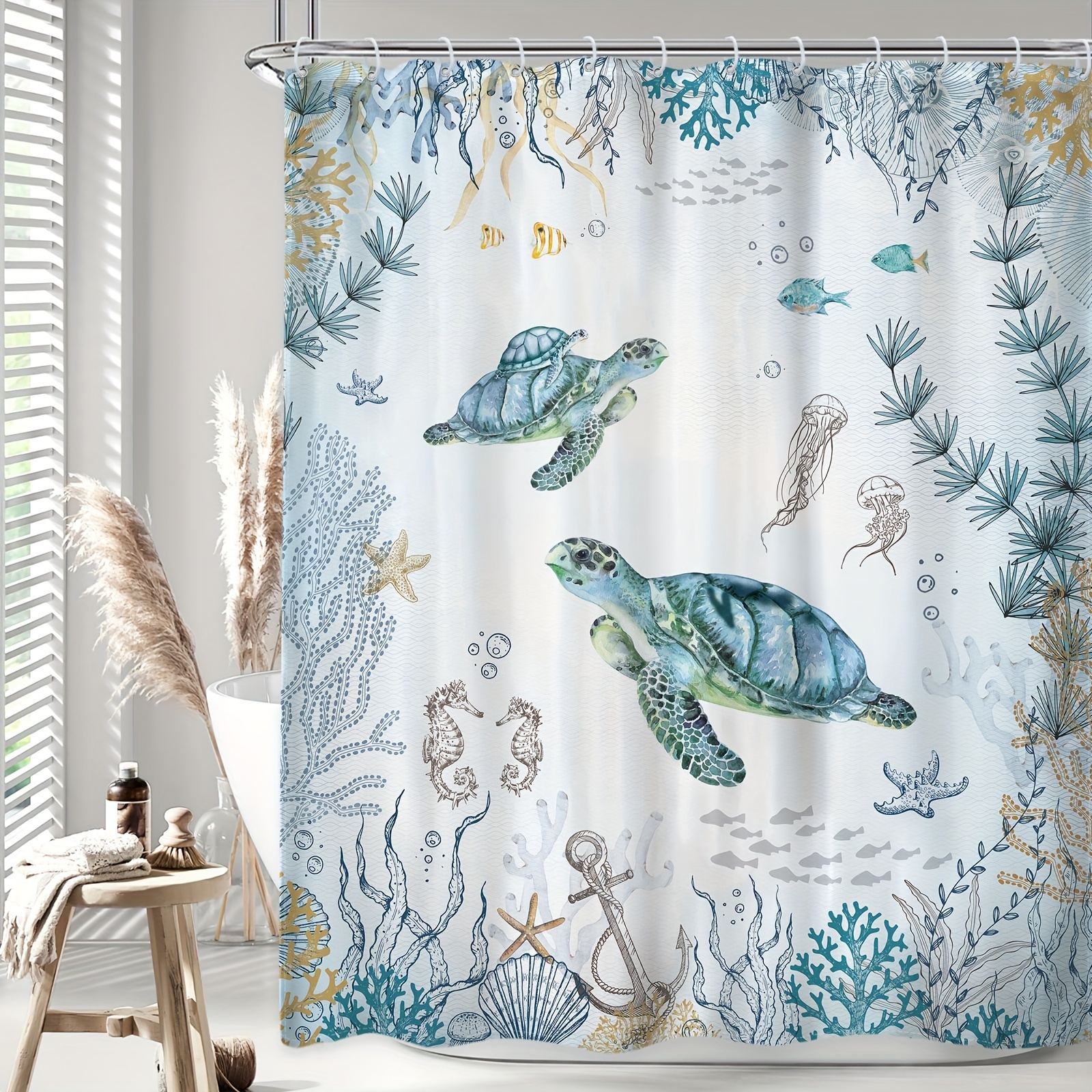 

1pc Shower Curtain For Bathroom Decor, Underwater Anchor Shower Curtain, Polyester 12 , 60wx72h