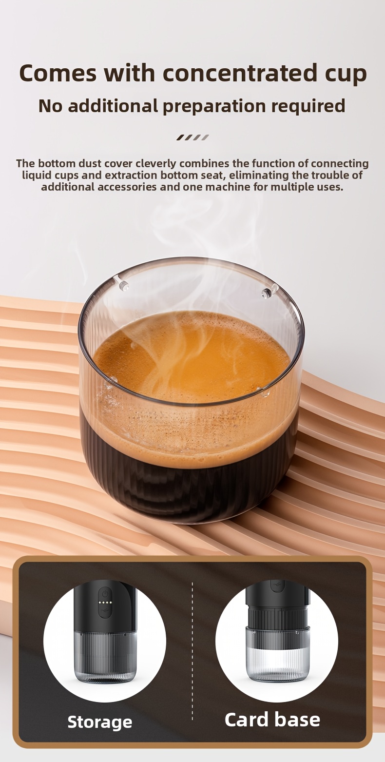 Machine à café espresso portable sans fil avec chargeur USB-C, infusion chaude et froide - Compatible avec grains moulus et capsules | Idéale pour camping-car, randonnée, bureau | Ensemble complet ou unité individuelle (avec mousseur à lait et moulin manuel)