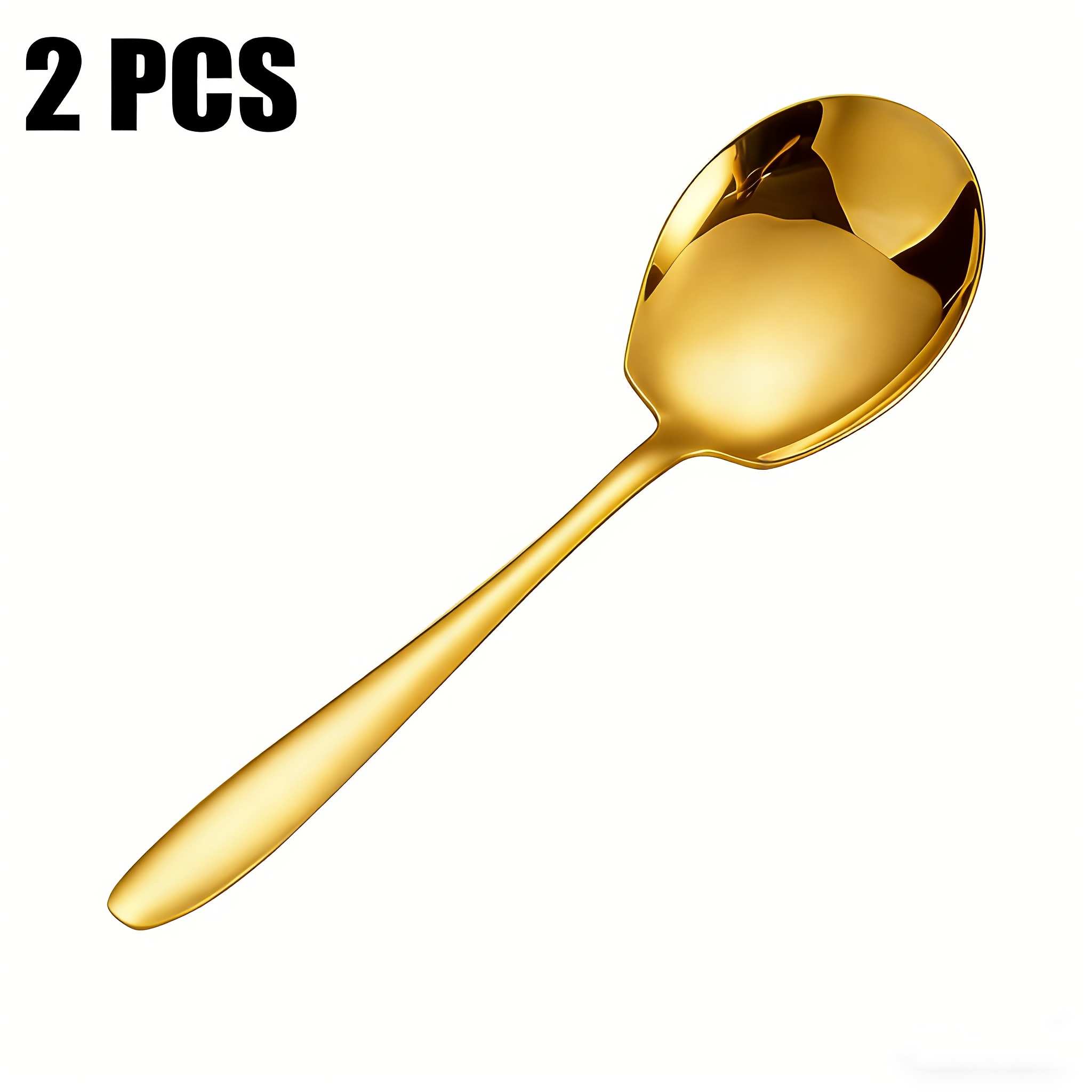 2/4pcs Stainless Steel Table Spoons, Large Round Head Spoon, Internet-famous Long Handle Dessert Stirring Spoon, Buffet Service Spoon, Kitchen Accessories