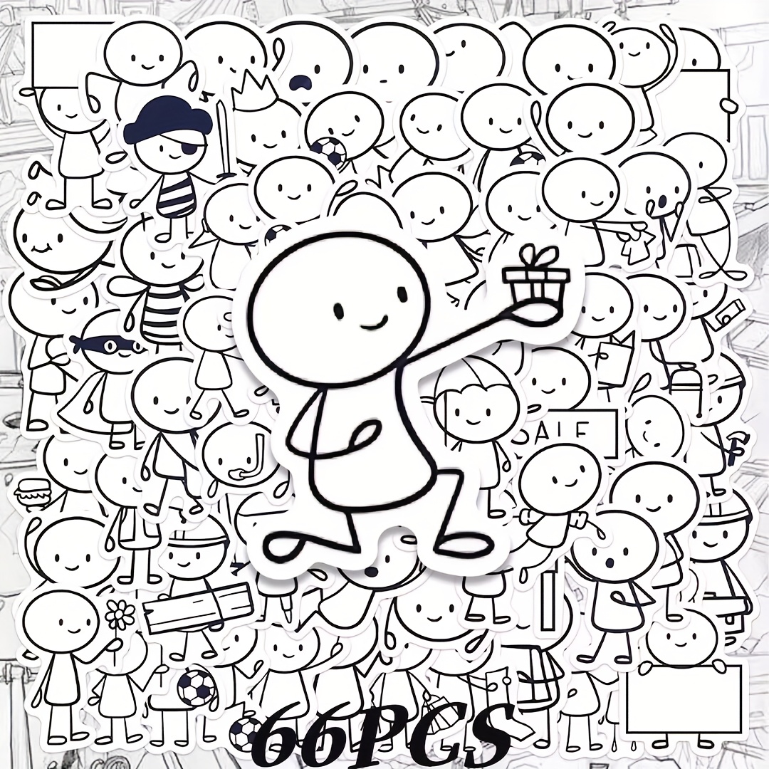 Image of 66-pack Cute Cartoon Stickers, Pvc Hand-drawn Decals For Phone Cases, Journals, Water Bottles, Tablets, Guitars, Skateboards, Luggage, Helmets, Gift Bags, Creative Funny Decorations By Ywwbld