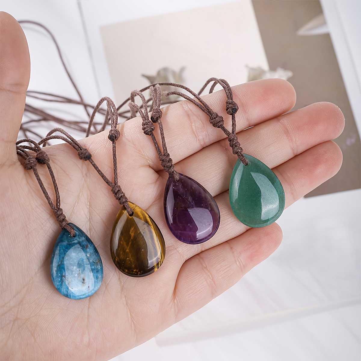 Natural Stone Amethyst & Lapis Lazuli Drop Pendant Necklace