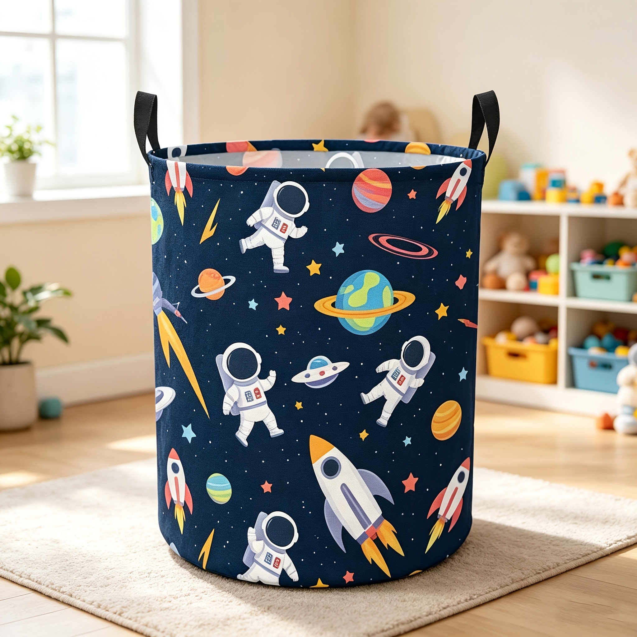 TEMU 1pc Astronaut, Rocket, And Laundry Basket, Ideal For Closet And Bathroom Use, Essential For Keeping Bedroom Tidy, Bathroom, Home Decor, Laundry