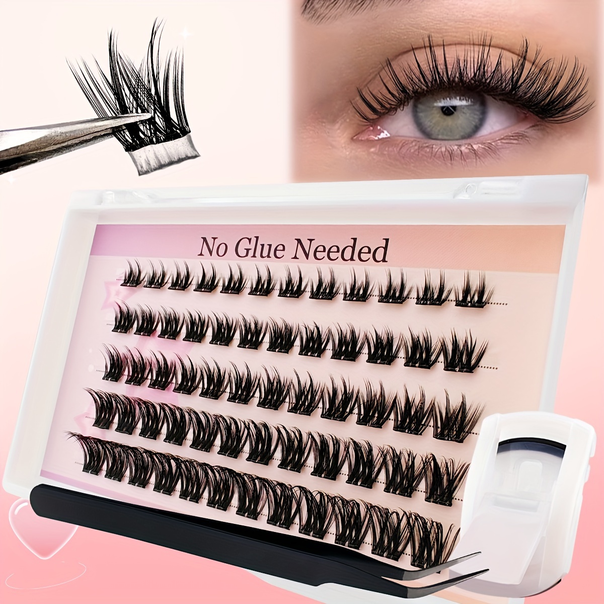 

Self Adhesive Lash Clusters Kit D+ Press-on Diy Lash Extension Reusable Cluster Lashes Fuss Free No Sticky Residue Self Application At Home 8-16mm 60 Pcs