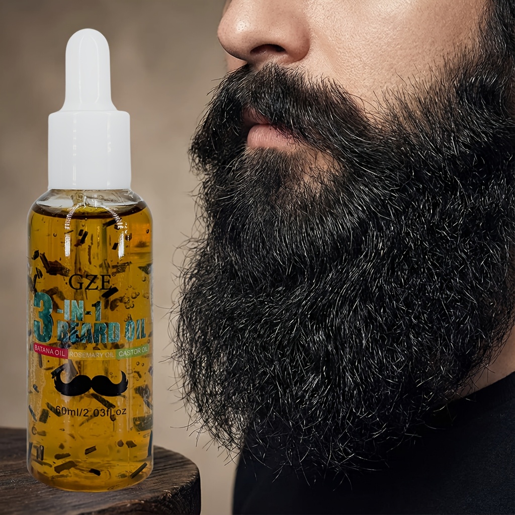Image of Gze 3-in-1 Beard Oil - With Batana Oil, Rosemary Oil & Castor Oil - Moisturizes Beard & Skin - Eliminates Flakes - For Men With Short Or Long Facial Hair