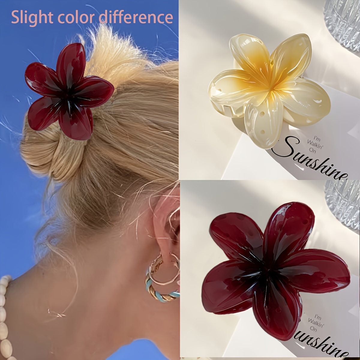 

1/2pcs-elegant -colored Frangipani Hairpin-flower Grab-retro Lady's Side Grip-shark Clip On The Back Of