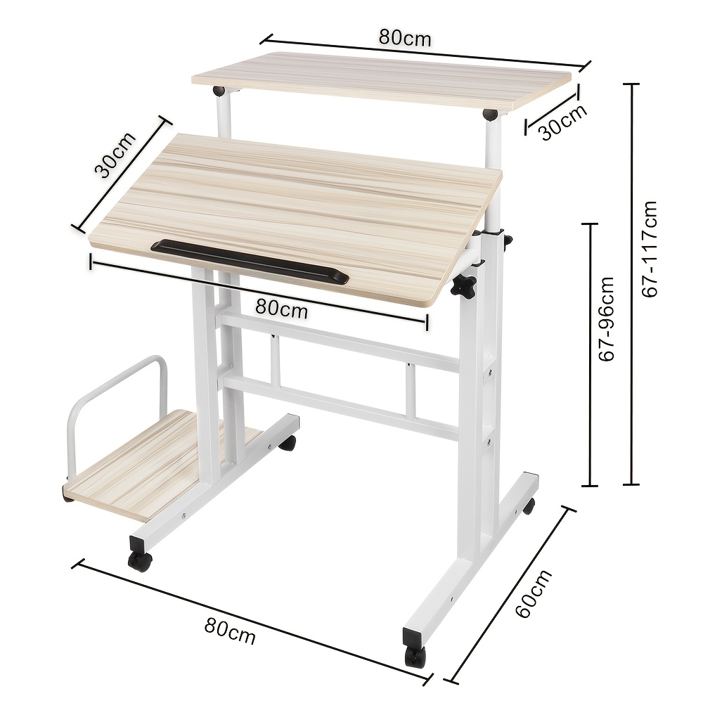 60x60cm Mobile Laptop Desk Workstation, Rolling Standing Computer Desk With Cpu Stand, Height Adjustable 67-115cm, Sit Stand Computer Cart, Computer Workstation For Home Office, Study