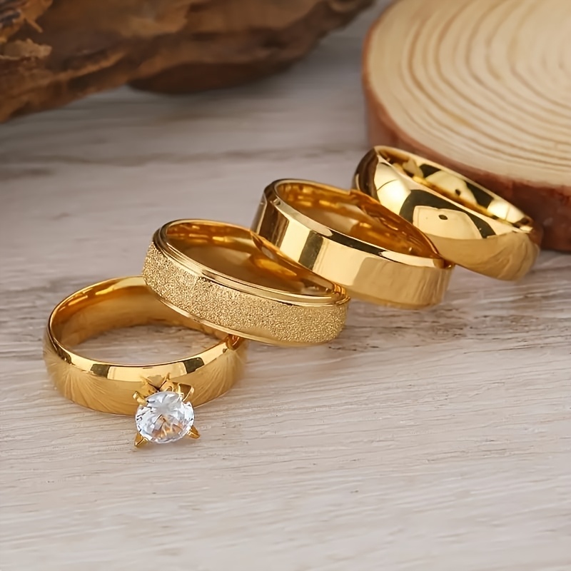 4pcs European and American Cross-Border Stainless Steel Daily Multifunctional Wear Golden Ring Set