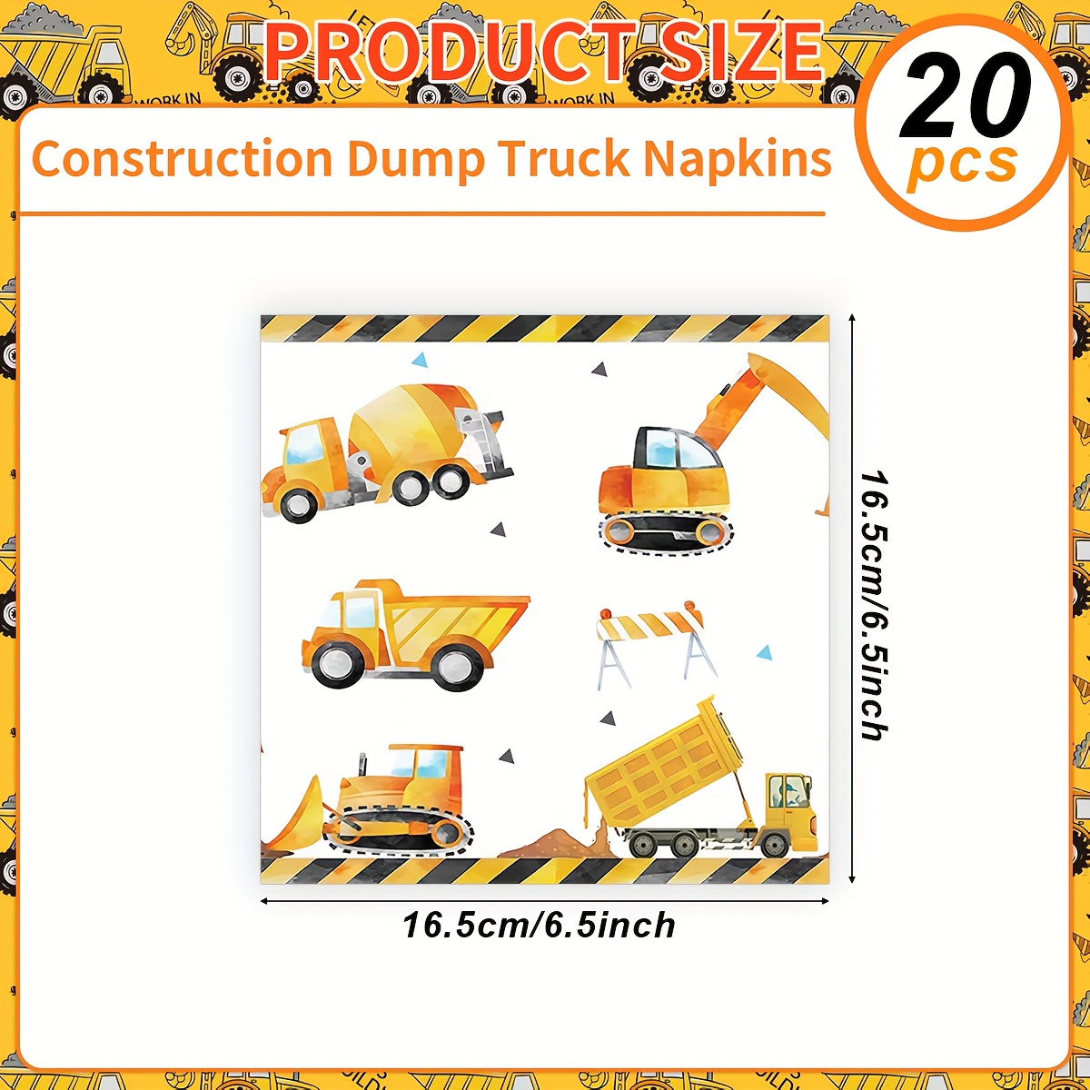 Image of 20/40pcs Of Construction-themed Napkins, Measuring 13 X 13 Inches When , Featuring Excavators, Perfect For Disposable Use At Birthday Party Decorations For Halloween、christmas