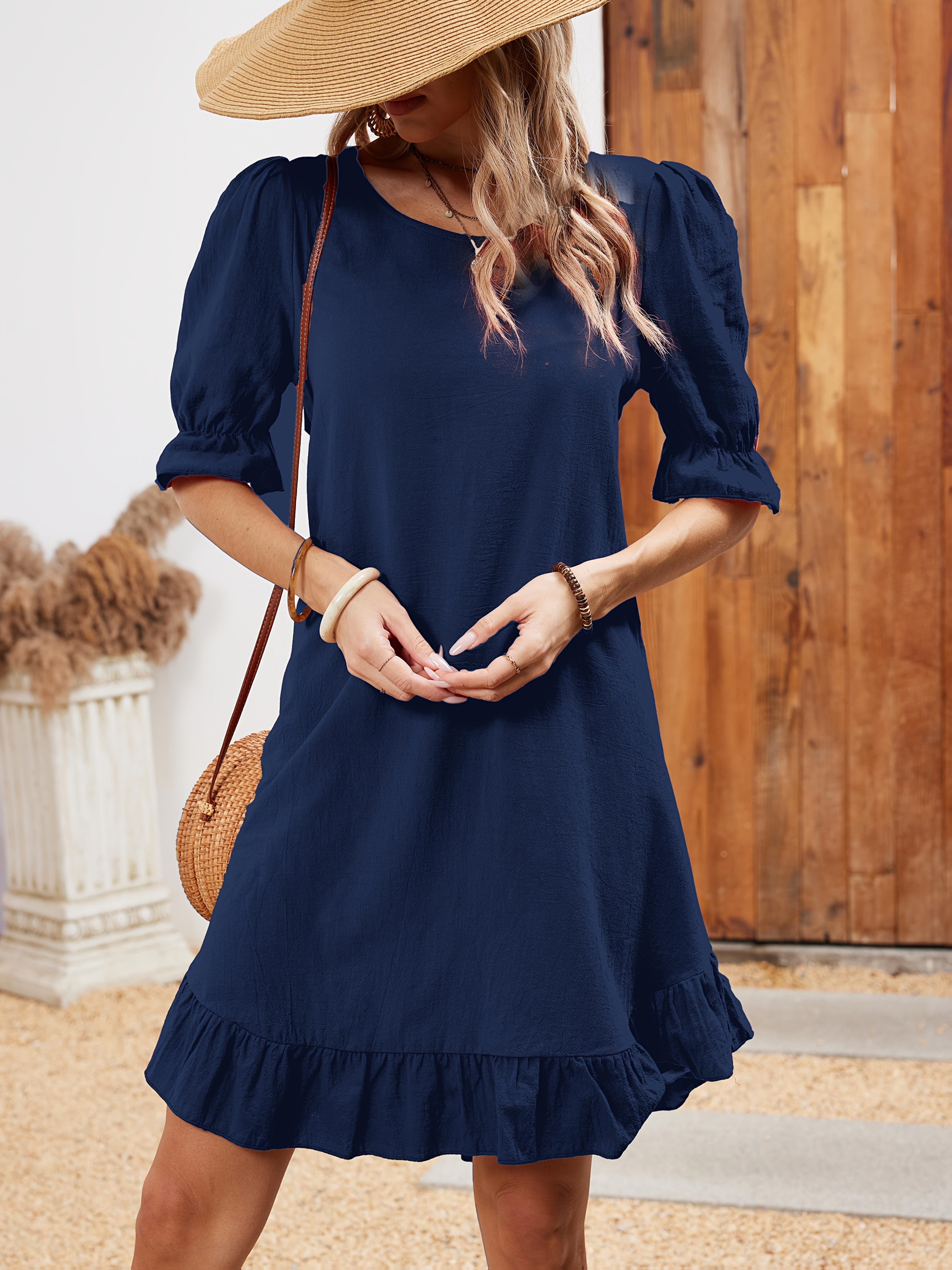 womens smock dress flounce sleeves ruffle hem short sleeve a - Temu  Switzerland