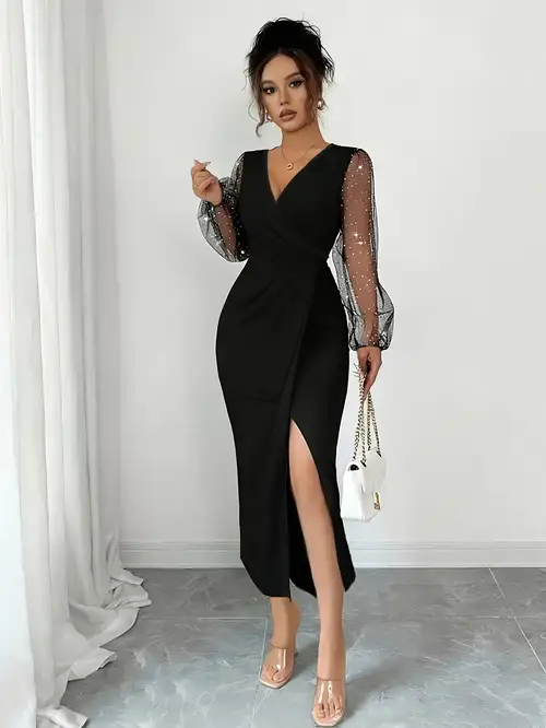 black dress with sheer sleeves sold on Temu United States black dress with sheer sleeves sold on Temu United States
