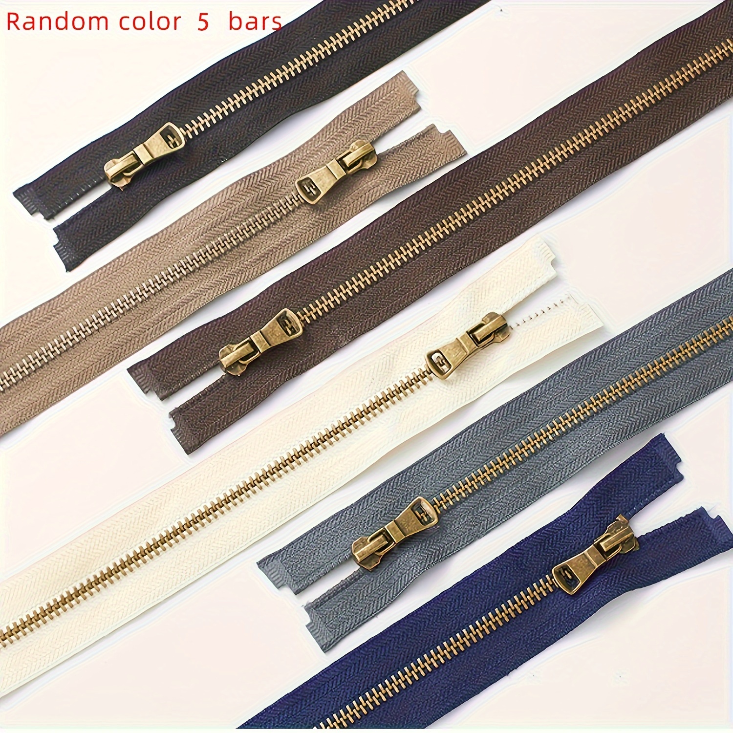 

5pcs 5# Zipper 19.68inch Metal Bronzing Teeth Y Teeth Clothing Single Tail Jacket Down Jacket Zipper Random Colors