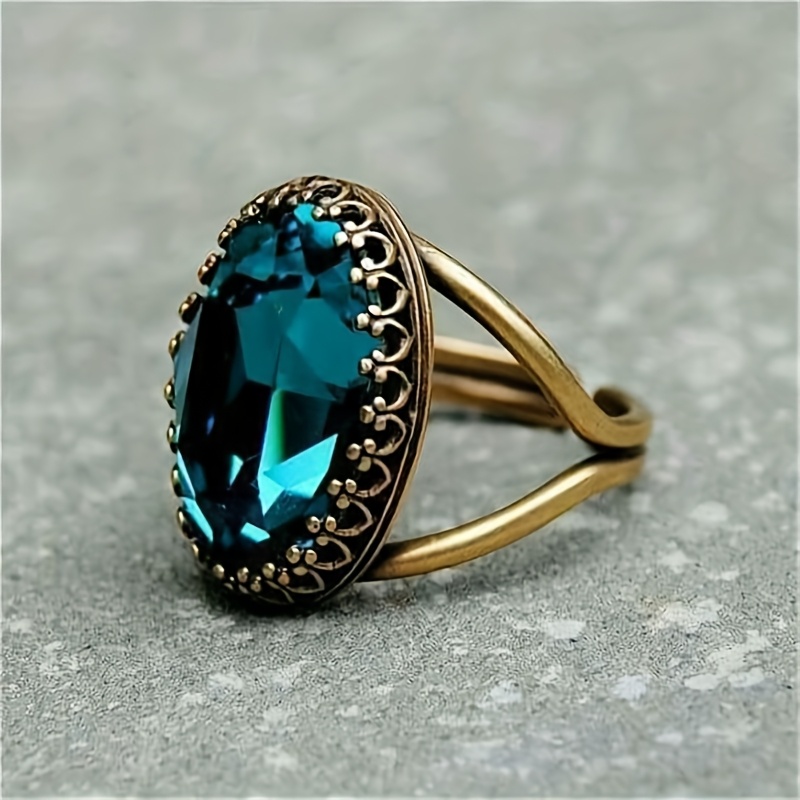 E-shop Exquisiter Ovaler Ring mit Blauem Synthetikstein für Damen – Täglicher Casual-Party-Ring als Schmuckgeschenk