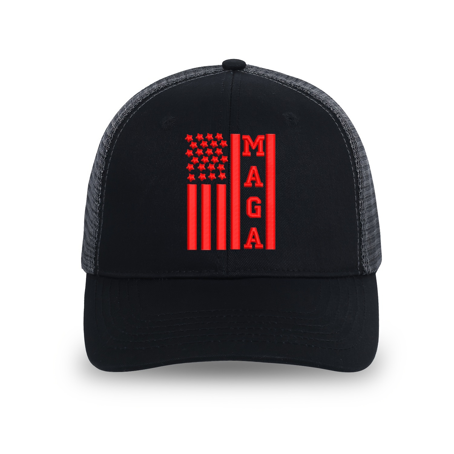 

Breathable And Lightweight Black Mesh Cap With Embroidered Maga Letters, Ideal For Outdoor Sports And Leisure Activities