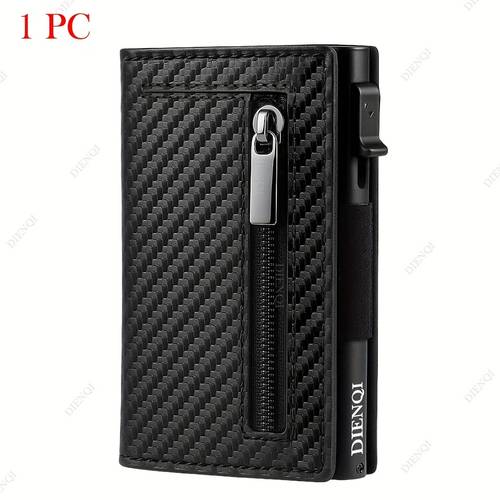 rfid-blockierender -wallet - schwarz kunstleder, münzfach, metallkartenhalter, dünner design für männer, sichere reißverschlussverschluss, unverzichtbares zubehör | minimalistischer geldbeutel | sichere reißverschlussverschluss