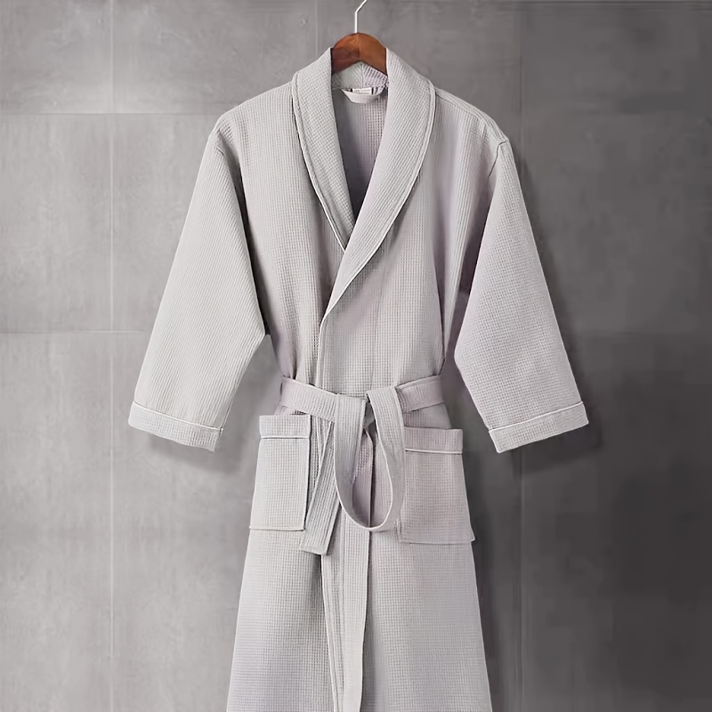 Image of 1 Pack Of Cotton, Collar, Waffle Shaped Bath Towel, Bathrobe, Hotel , Hotel Bathrobe, Soft, Absorbent, Breathable, Thanksgiving Gift, Christmas Gift