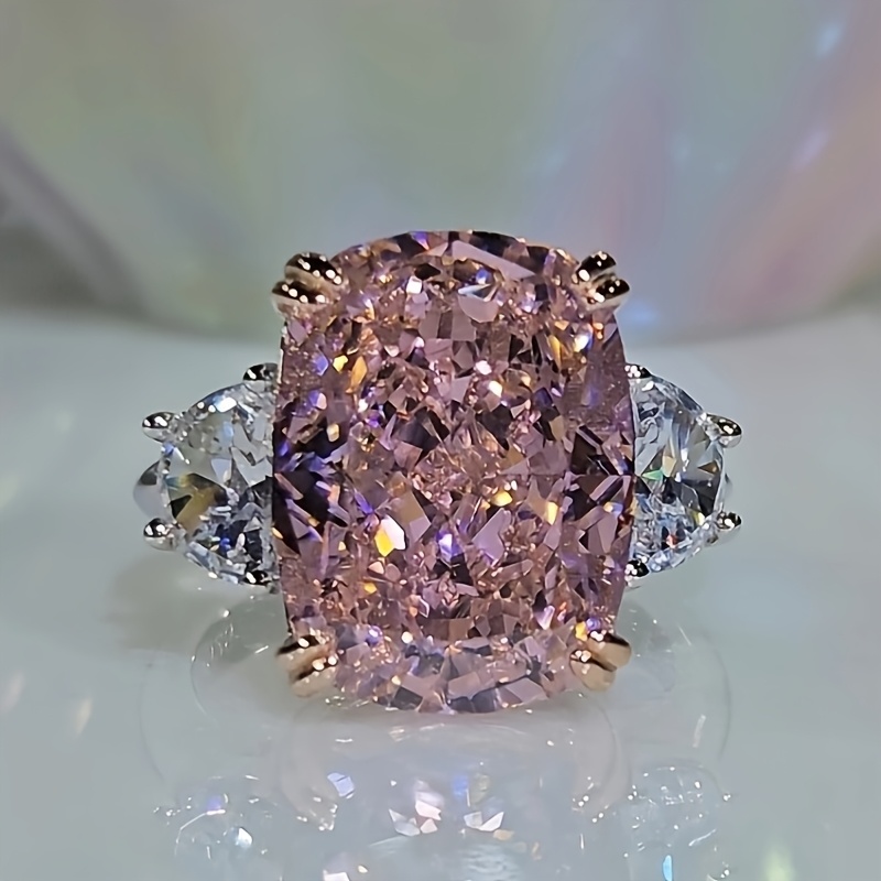 TEMU Elegant Cushion Cut Synthetic Zirconia Ring For Women - Platinum Plated, Copper Band, Weddings & , Valentine's Day Gift, Elegant Jewelry |