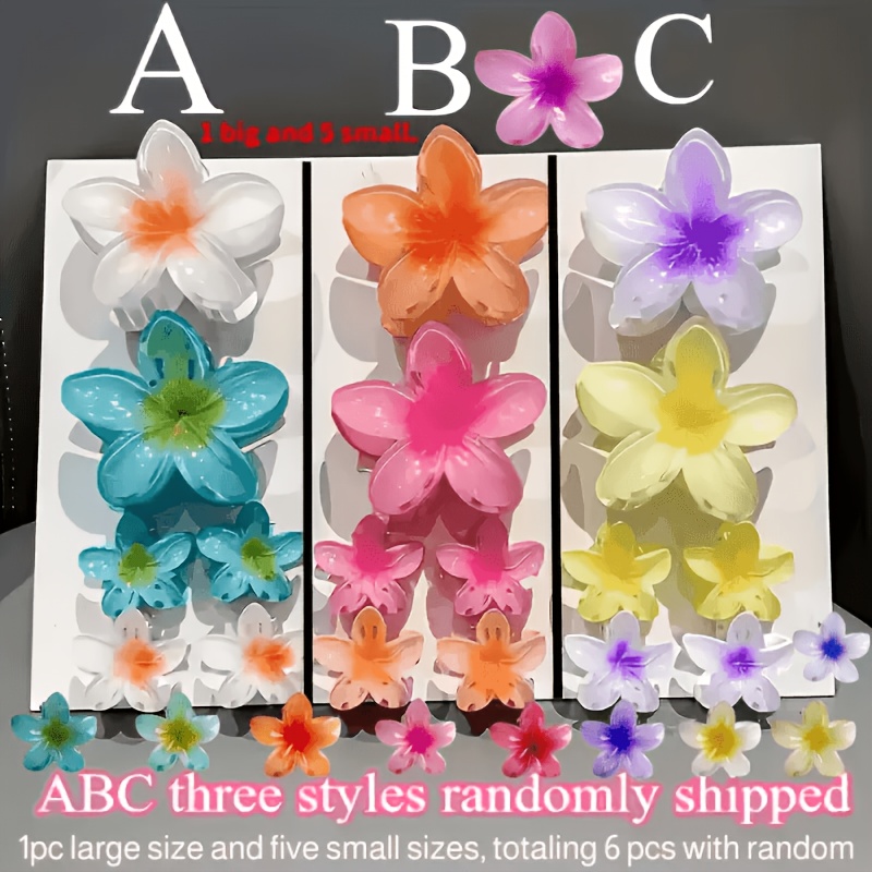 E-shop 6er-Pack Haarspangen mit zufälligen Farbmustern, Ei-Blumen-Design, große und kleine Farbverläufe in Bonbonfarben, modischer Festival-Stil –