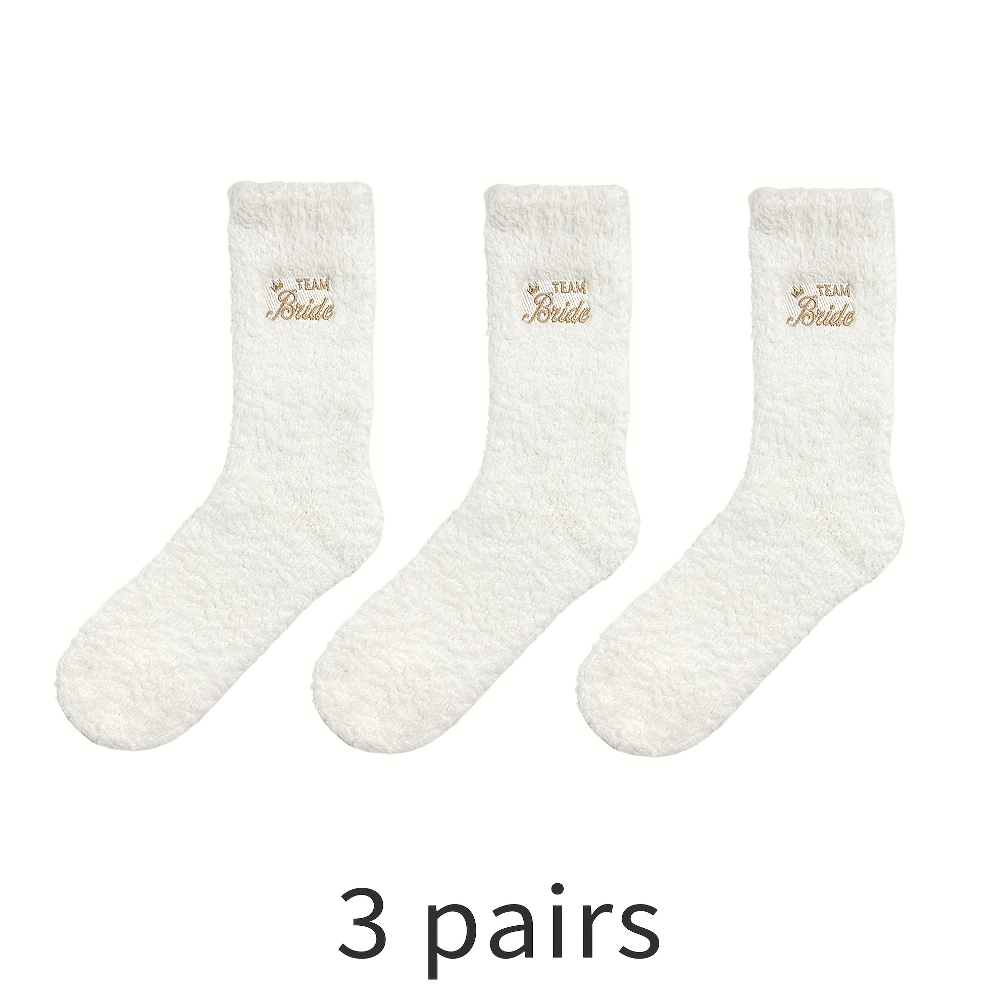 Image of Plush "" Embroidery Socks - Fluffy Wedding Party Socks With Bridesmaid & Bride-to-be Lettering, Bachelorette Party Gifts, Photo Shoot, Machine Washable
