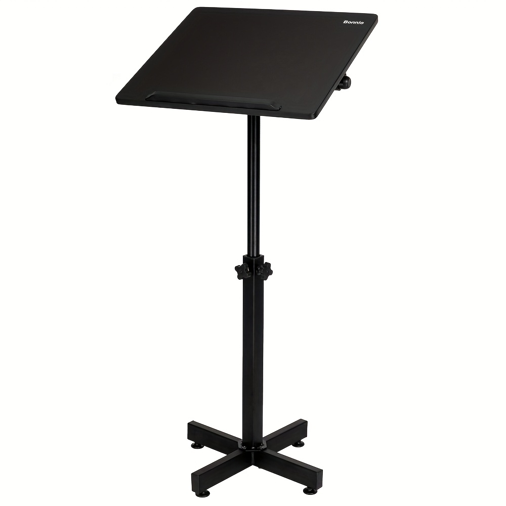 TEMU Bonnlo Classic Adjustable Height Lectern Stand With Edge Stopper - Heavy-duty Metal Mobile Podium Tabletop With Sturdy Base & 4-leg Design, Deep