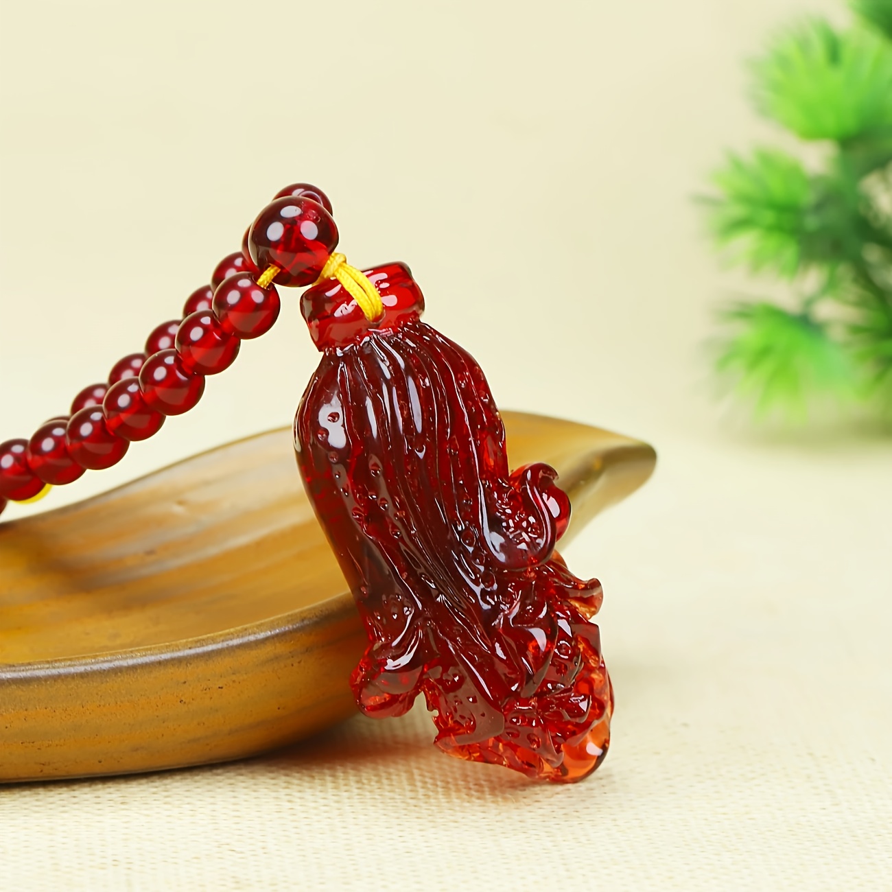 Bohemian Style Blood Red Amber Money Bag Necklace