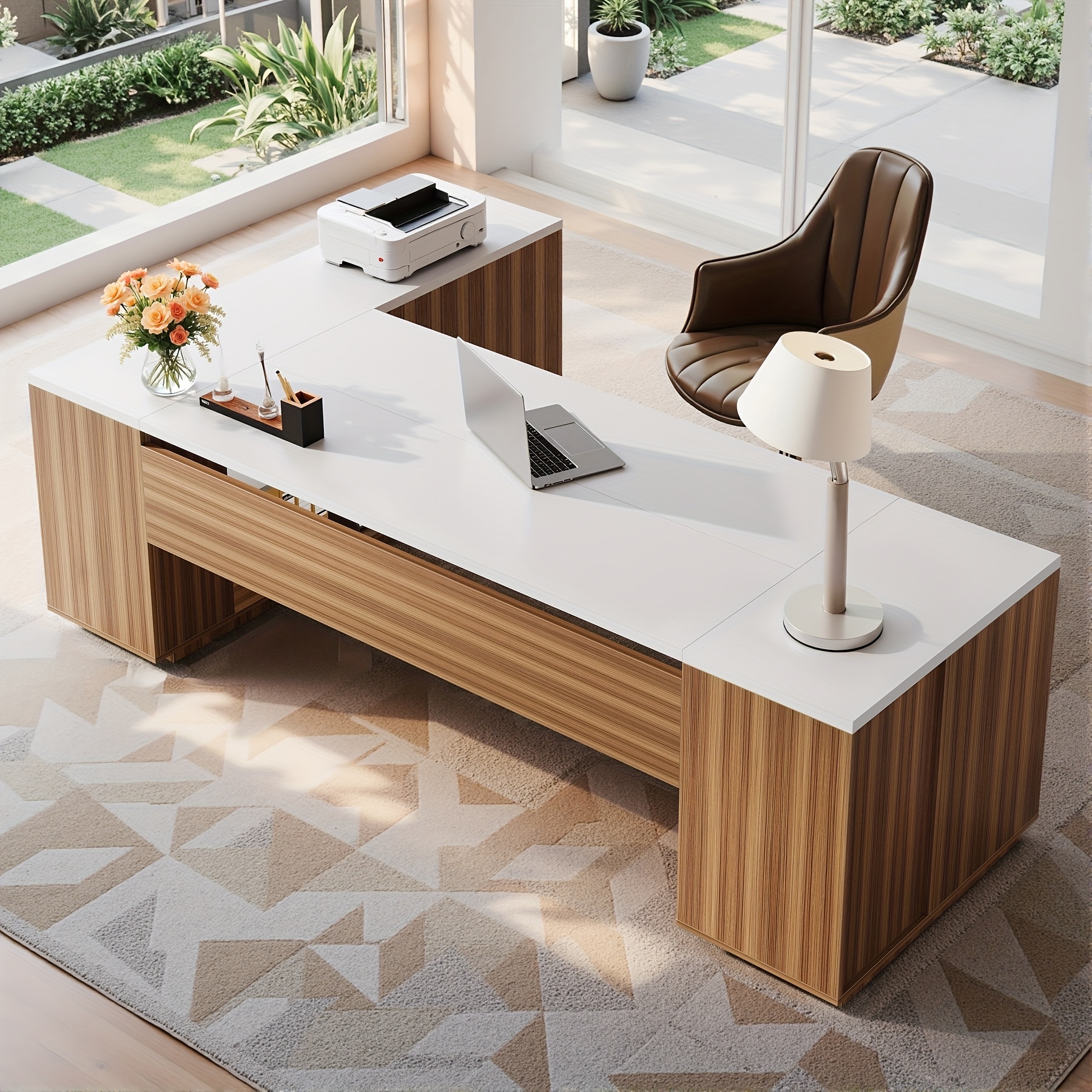85.8" L-Shaped Executive Desk with File Drawers