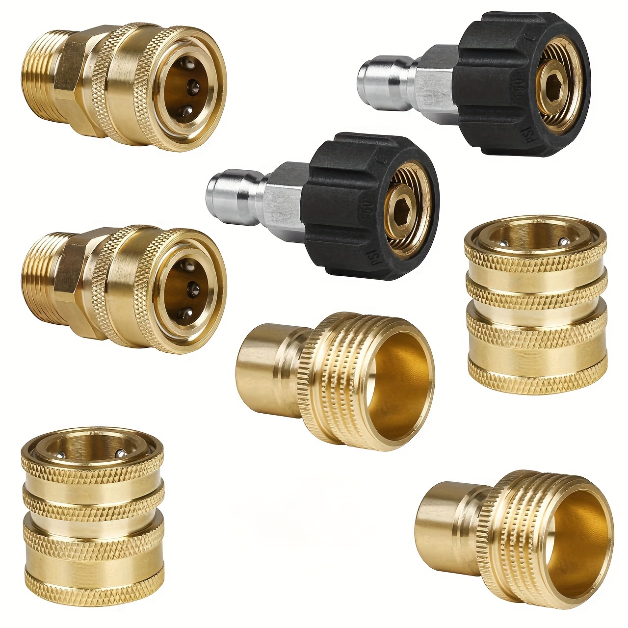 

8pcs High Pressure Washer Adapter Set, Quick Connect Kit With Metric M22 Female Swivel To 3/8'' Quick Connect, Male Fitting, 3/4" To Quick Release