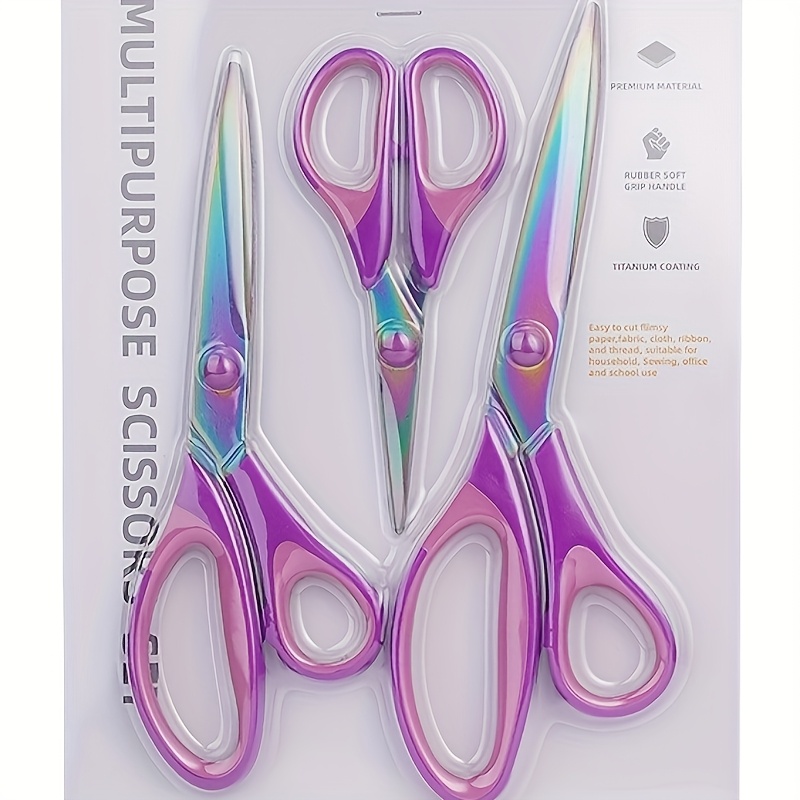 TEMU Multifunctional Hand Scissors Office Scissors Household Tailor Scissors Stitching Scissors Stainless Steel Titanium Plated Scissors Three-piece