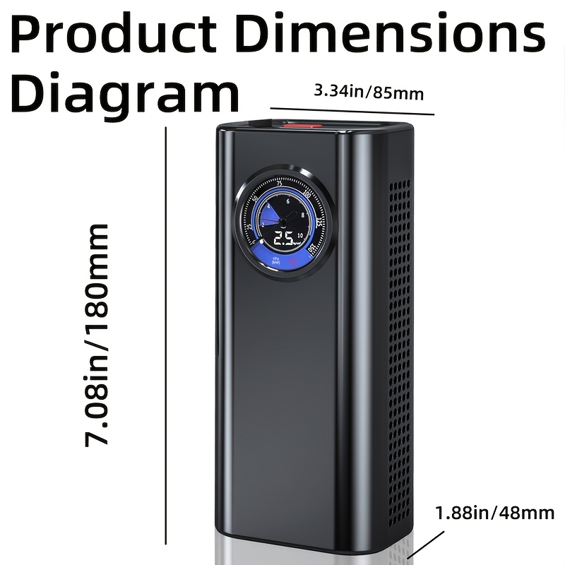 Portable Car Tire Inflator, Car Air Pump for Rapid Inflation, Fast Charging USB Port, with Tire Pressure Gauge, 3000mAh Lithium Battery, Rapid Charging, Suitable for Cars, Bicycles, Motorcycles, Sports Balls, High-Efficiency Motor, Quick Inflation