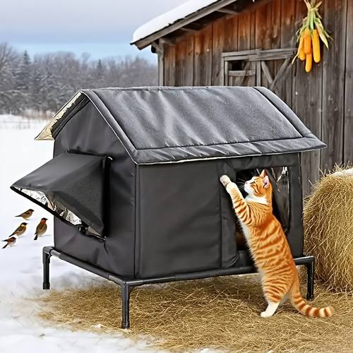 casa elevada para gatos para exteriores | e aislada para invierno, para gatos sin hogar, para gatos vagos y perros pequeños, cama para mascotas para , estilo , montaje, regalo ideal para amantes de las mascotas en negro