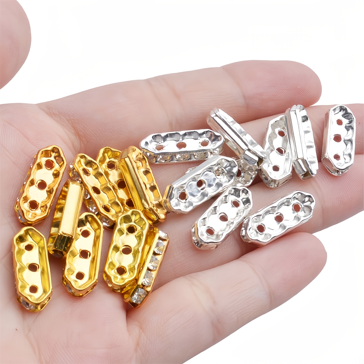 

50/100pcs Rhinestone Spacer Beads, 3-hole Connectors For Diy Multi Strand Bracelet Jewelry Making, Crystal Beads Craft Supplies