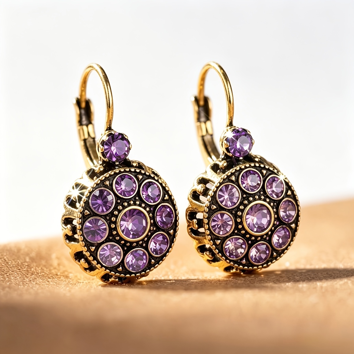 Women's Retro Court Style Multi-Layer Purple Glass Geometric Earrings
