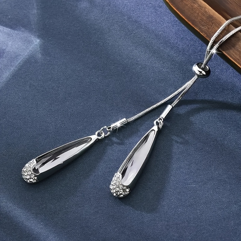 TEMU 1pc Elegant Y-necklace With Long Teardrop Pendant – Stainless Steel, Vintage Boho Style For Casual Attire, Women’s Sweaters And Casual Outfits,