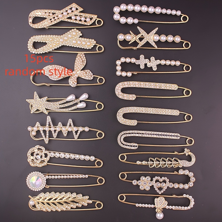 TEMU 5/10/15pcs Random Shiny Rhinestone Simple Large Brooch Pin For Cardigans, Headscarves, Scarves, Decorations, Women's Suit Accessories
