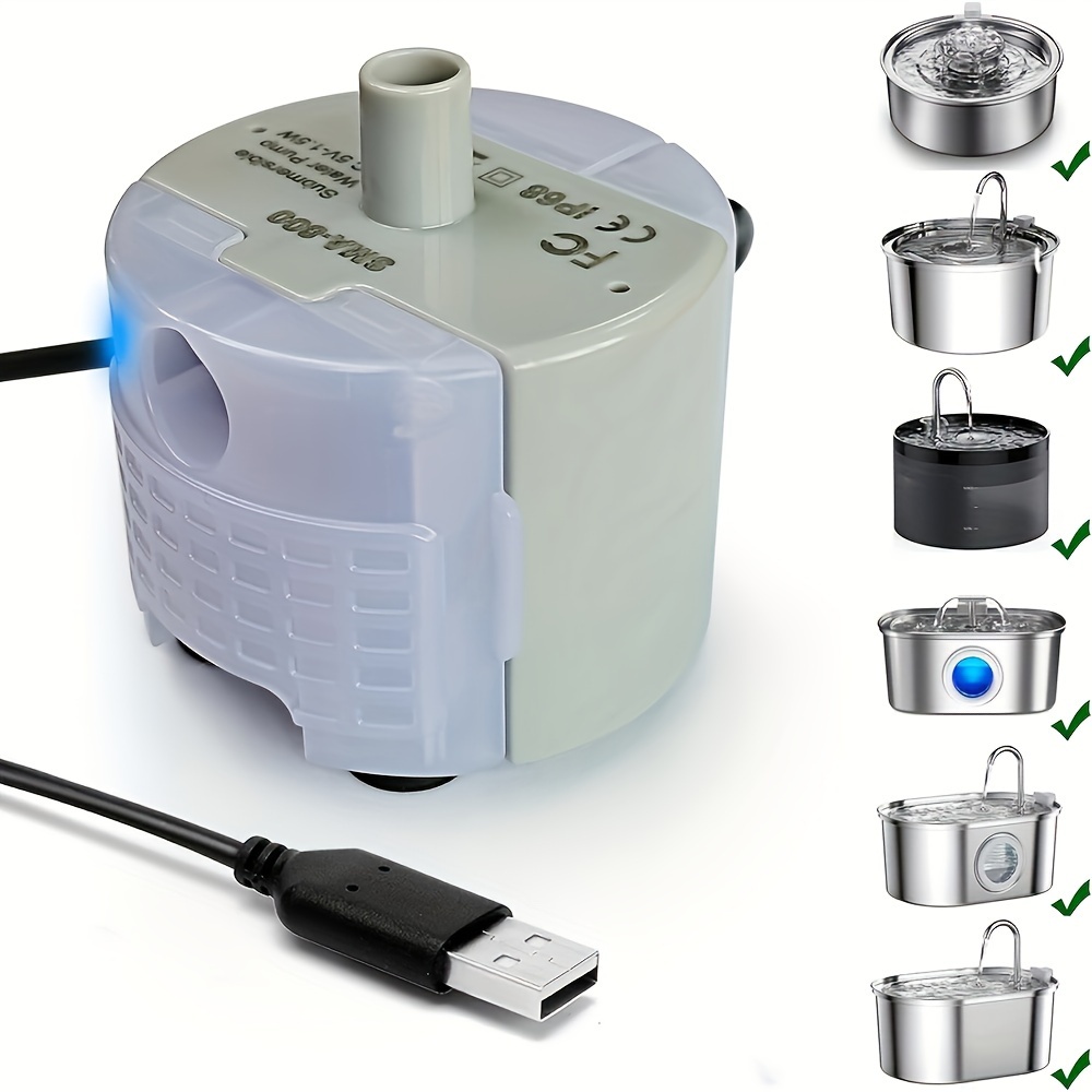 

1pc Pompe distributrice d'eau pour animaux de compagnie alimentée par USB, moteur de remplacement submersible silencieux pour fontaine à eau pour chat en acier inoxydable, modèle SMA-800