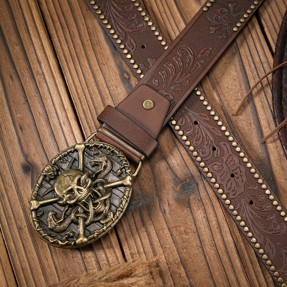 Image of 1 Men's And Women's Casual Western Cowboy Style Skull Embossed Metal Pu Belt