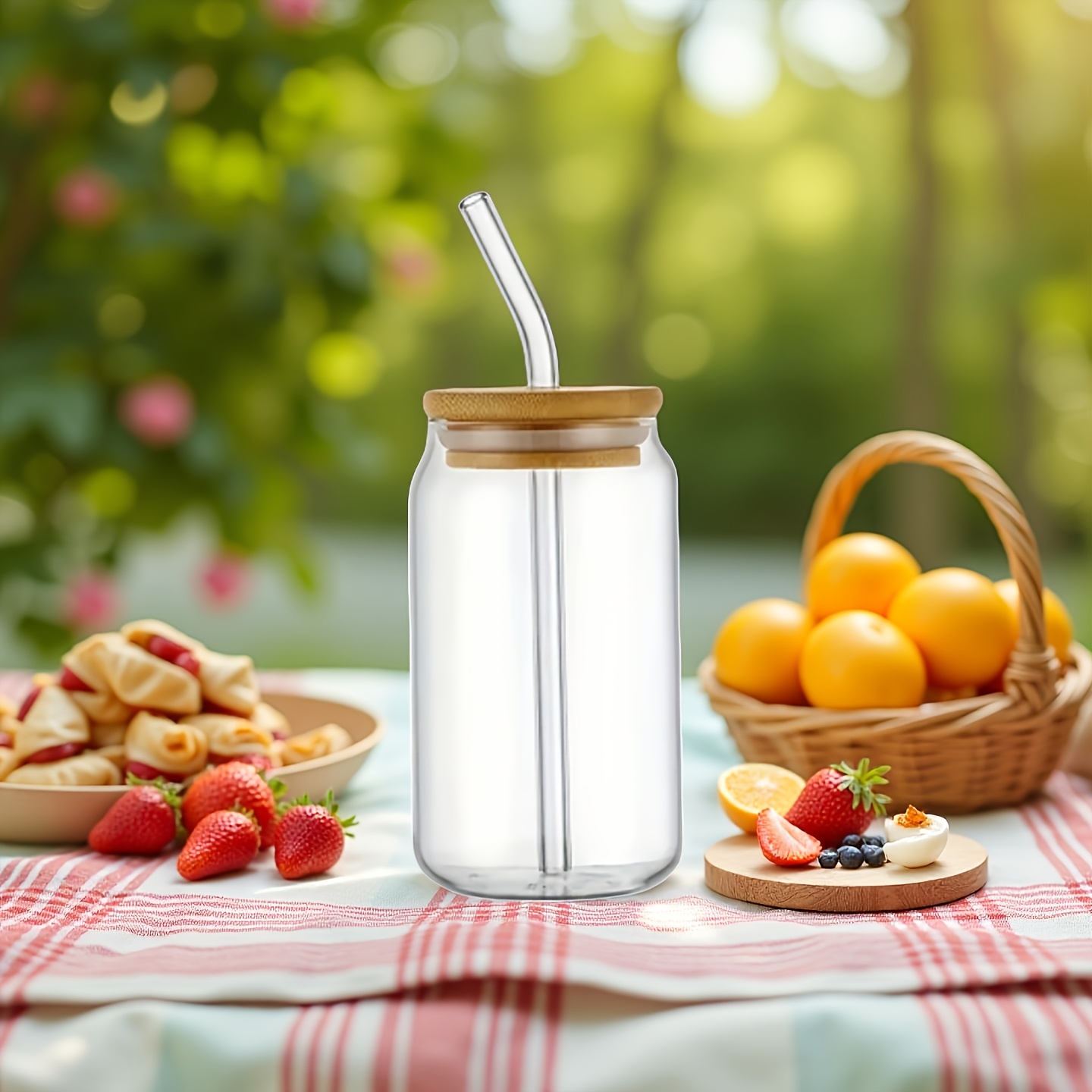 TEMU 1 Set: 1 X 550ml Water Cup, 1 X Lid, 1 Straw (21.3oz, . 603.8g). Includes A Straw Brush. High Borosilicate Glass Drinking Cup, A Cute Reusable