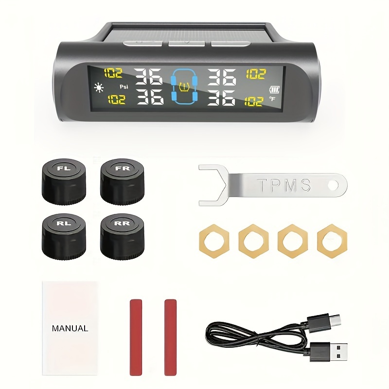 

Wireless Tire Pressure Monitoring System - Usb Charging Solar Powered With 4 External Sensors, Kit Real-time Pressure & Temperature Alerts, For Sedan, Suv, Mpv, Pickup & Orv, Abs Material Alert,