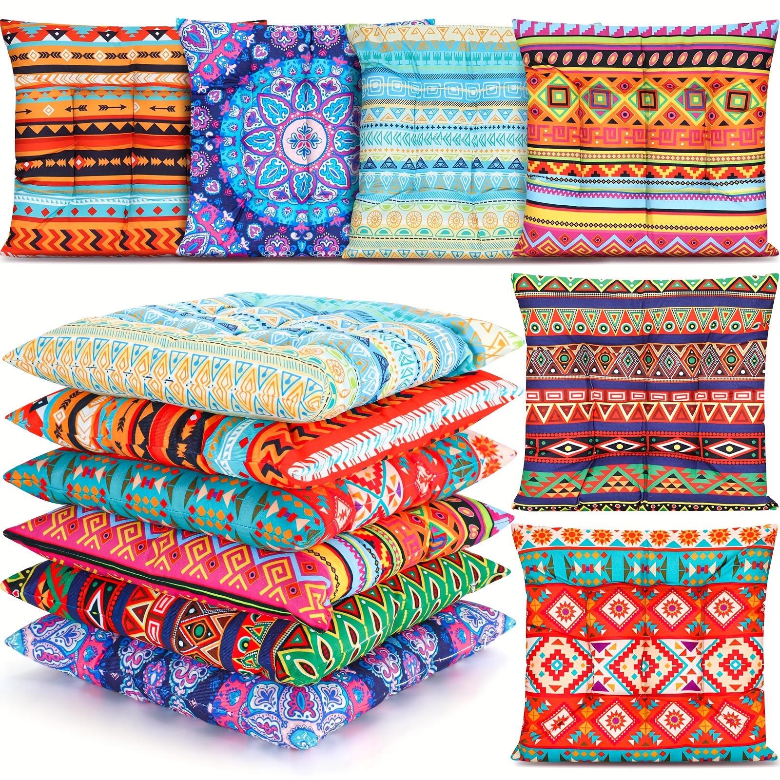 TEMU 6pcs Bohemian Floor Pillows Seating 15 Inch Boho Floor Cushions Sitting Pillows For The Yoga Mandala Meditation Pouf For Living Room Balcony Office Tatami (stylish)