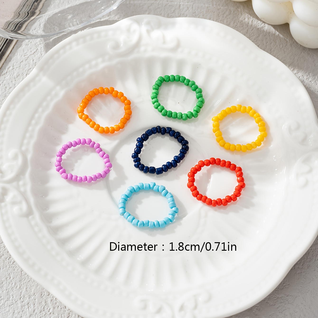7pcs Boho Beaded Stretch Ring Set for Women - Colorful Elastic Rings