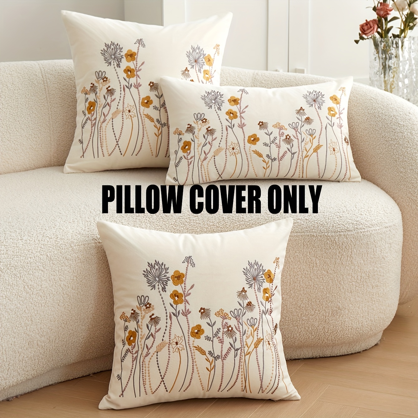 

1pc Country-rustic Embroidered Floral Pillow Cover, Polyester Woven Cushion Case For Home Decor, Living Room, Bedroom, Room Types - Spot-, 1pc