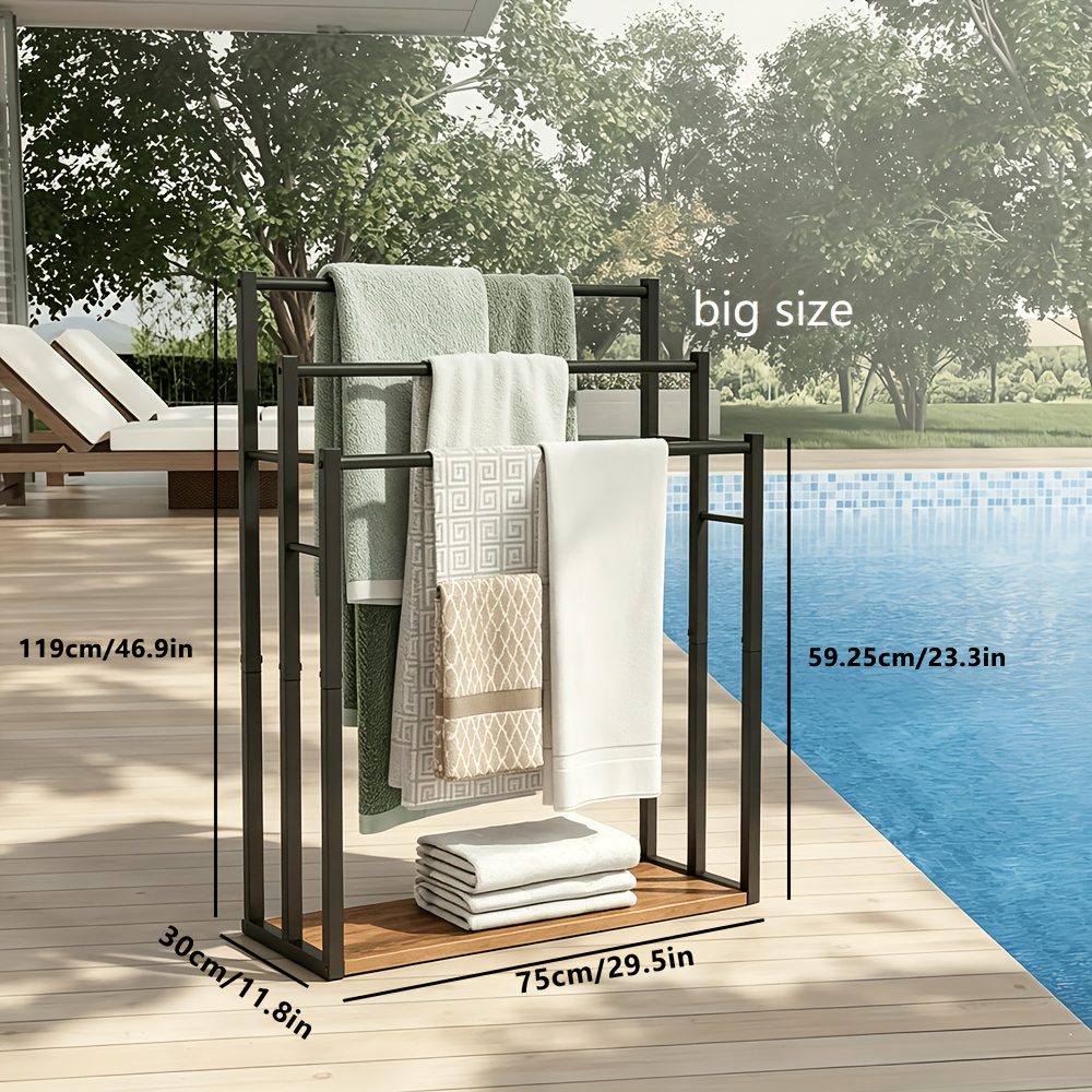 TEMU Minimalist And Durable Towel Rack, Freestanding Metal Bathtub Rack, Indoor Clothes Drying Stand, 3-tier Bathroom And Pool Storage Rack,