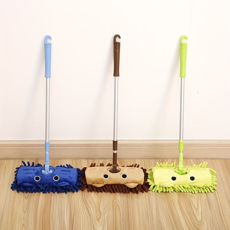 1pc childrens mop household cleaning tool retractable childrens toy mop mini flat mop chenille dust removal   cleaning childrens bedroom sweeper mop play house details 0