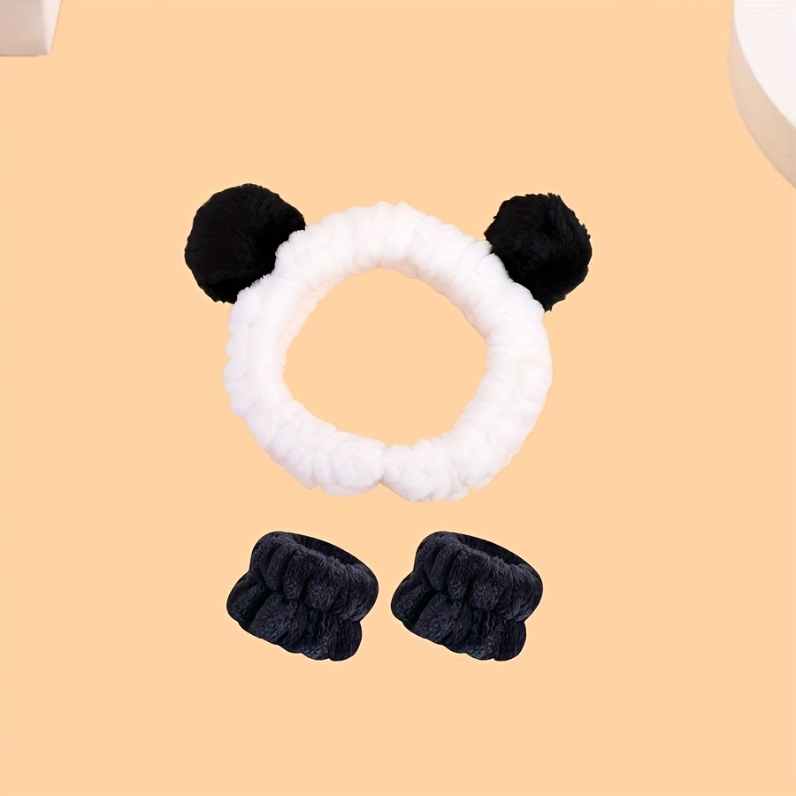 Simple Plush Washing Hair Tie And Wrist Band Set For Washing Face, Makeup And Bathroom Use