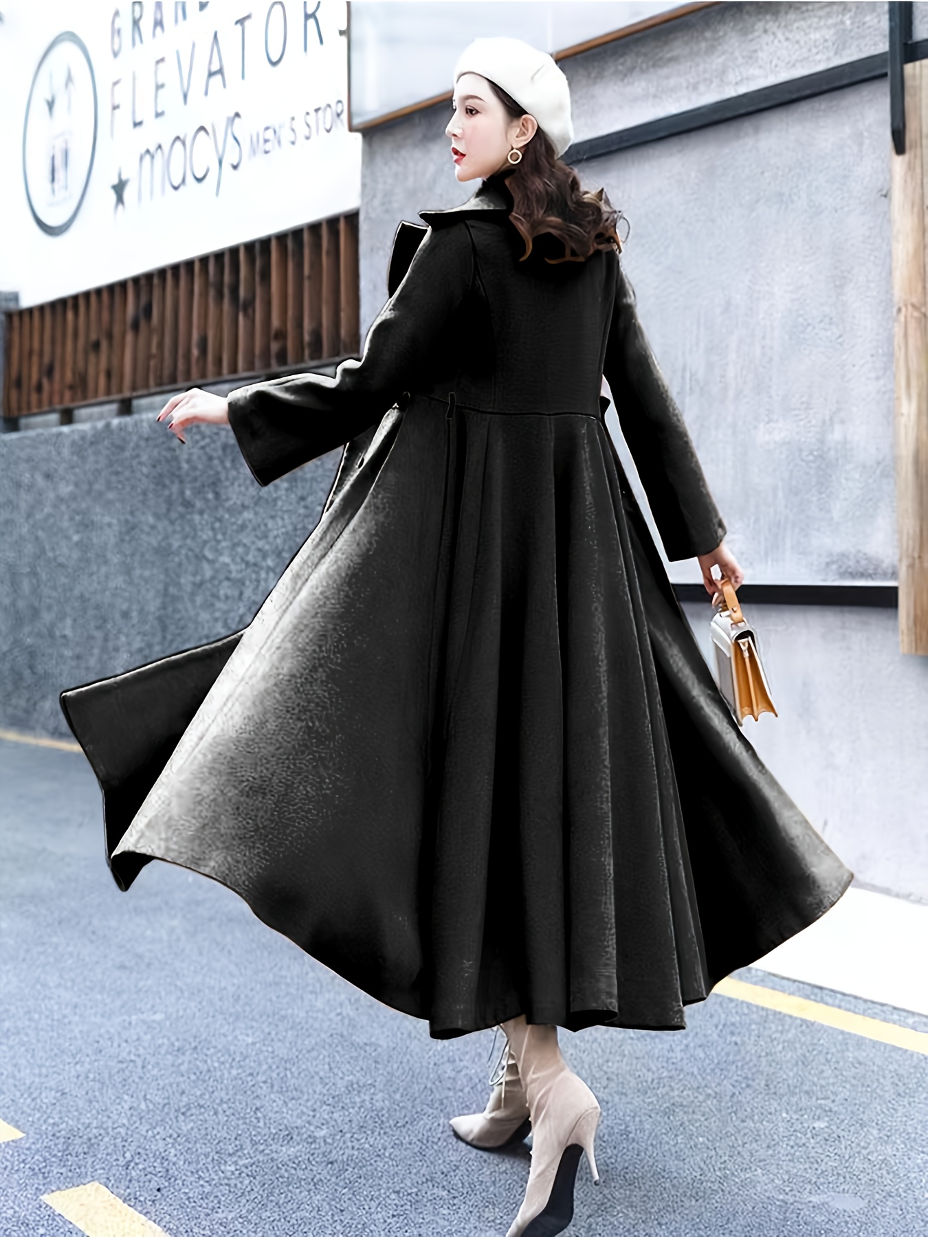 autumn winter directional solid color large lapel long coat - Temu